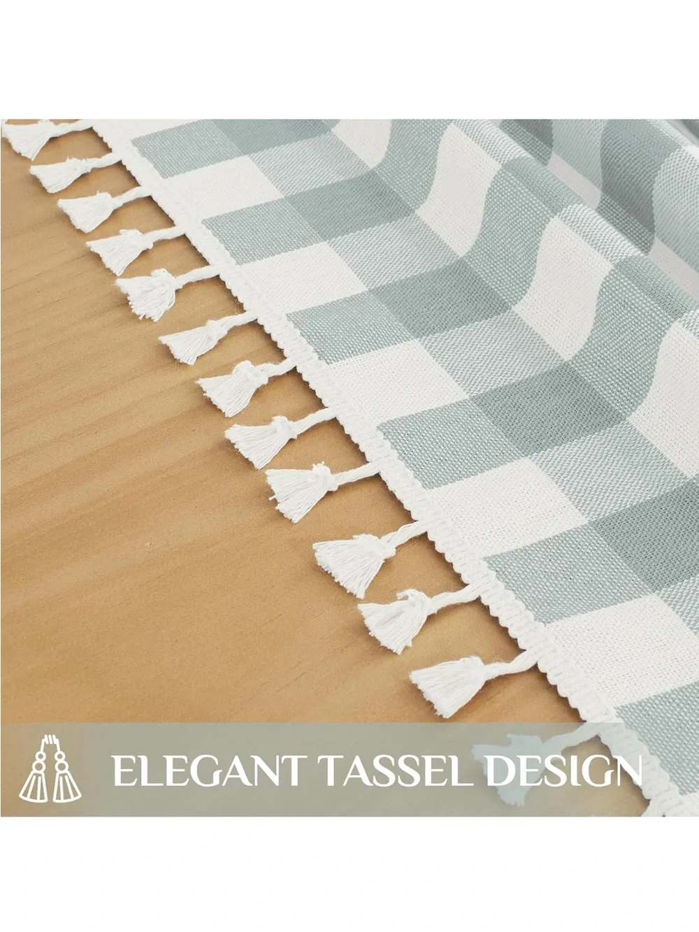 NEW Softalker Checkered Tablecloth w/Tassels. Cotton Blend. Gingham 55x102